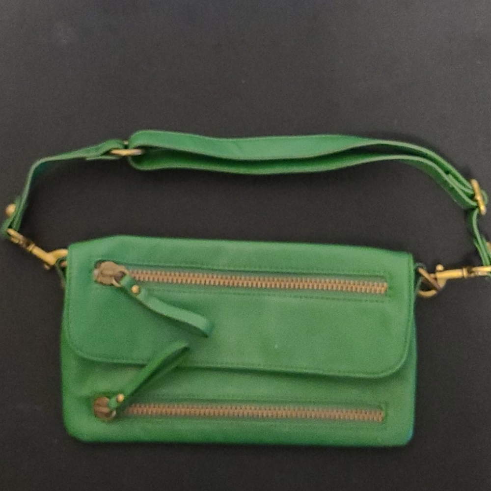 Green faux leather handbag